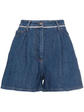 Miu Miu + Denim Mini Pleat Front Shorts