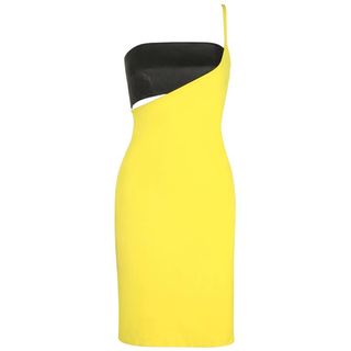 Versace + Vintage Yellow Black One Shoulder Dress Leather Bandeau Set