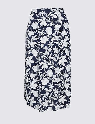 Marks & Spencer + Floral Print Jersey A-Line Midi Skirt
