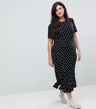 ASOS Curve + City Maxi Tea Dress in Polka Dot Print