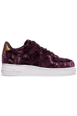 Nike + Air Force 1 Metallic Faux Leather-Trimmed Crushed-Velvet Sneakers