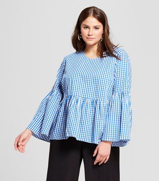 Who What Wear + Gingham Long Sleeve Billowy Pullover