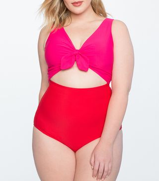 Eloquii + Colorblock One-Piece Swimsuit With Tie