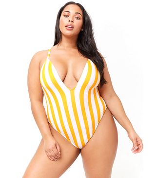 Forever 21 + Striped Plunging One-Piece Swimsuit