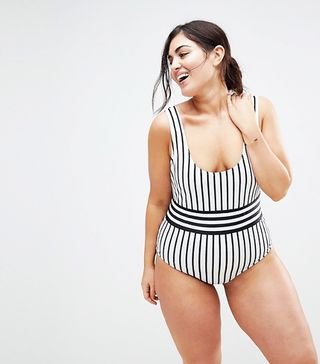 ASOS Curve + Contrast Mono Stripe Swimsuit