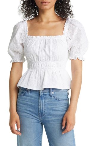 1.State + Eyelet Peplum Cotton Top