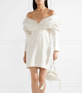 Danielle Frankel + Off-the-Shoulder Silk and Wool-Blend Mini Dress