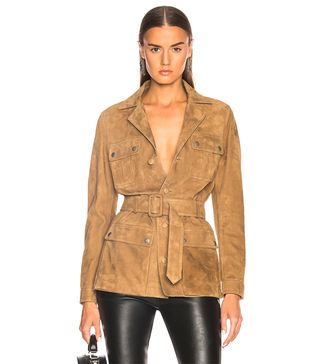 Saint Laurent + Suede Belted Safari Jacket