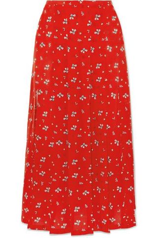 Rixo London + Georgia Pleated Floral-Print Silk Crepe de Chine Midi Skirt