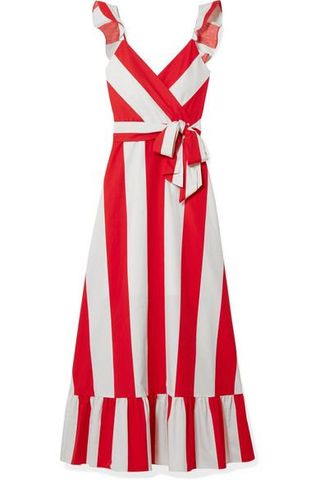 Alice + Olivia + Fernanda Ruffled Striped Cotton-Poplin Maxi Dress