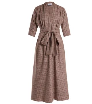 Luisa Beccaria + Checked Tie-Waist Wool-Blend Dress