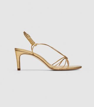 Zara + Gold Leather High-Heel Sandals