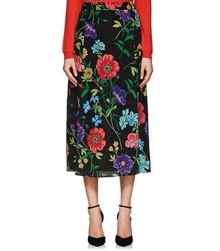 Barneys New York + Floral Silk Midi-Skirt