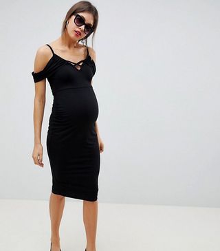ASOS Design + Maternity Cold Shoulder Bodycon Dress With Strap Detail