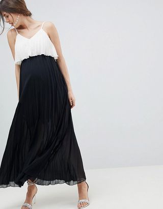 ASOS Design + Maternity Crop Top Maxi Dress in Pleated Color Block