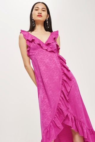 Topshop + Jacquard Ruffle Wrap Midi Dress