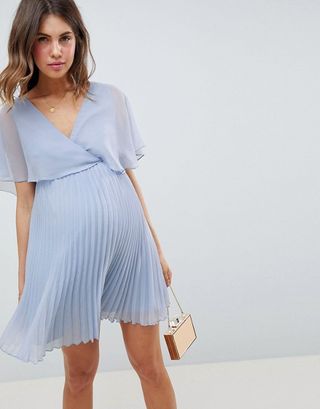 ASOS Design + Maternity Mini Dress With Pleat Skirt and Flutter Sleeve