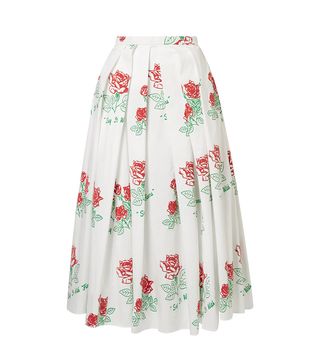 Rosie Assoulin + Printed Pleated Cotton-Blend Midi Skirt