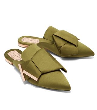 Ted Baker + Knotted Bow Backless Satin Loafers