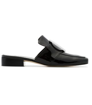 Dorateymur + Black Petrol Shadow Patent Leather Backless Loafers