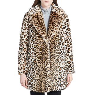Calvin Klein + Faux-Fur Leopard Coat