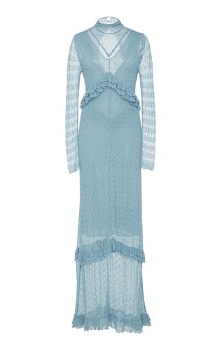 AlexaChung + Long Sleeve Ruffled Fine Knit Lace Dress
