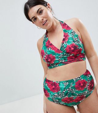 ASOS + Halter Bikini Set in Tropical Graphic Print