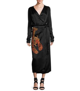 Attico + Lobster-Beaded Satin Midi Wrap Dress