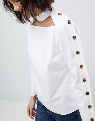 ASOS White + Cut Out Top With Button Detail