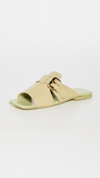 By Far + Lago Olive Semi Patent Leather Slides