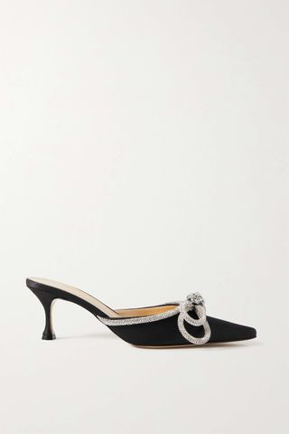 Mach & Mach + Double Bow Crystal-Embellished Satin Mules