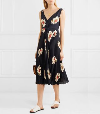 Vince + Pleated Floral-Print Crepe Midi Dress