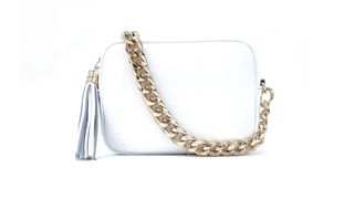 Apatchy London + White Leather Crossbody Bag With Gold Chain Strap