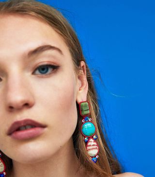 Zara + Geometric Earrings With Red Border