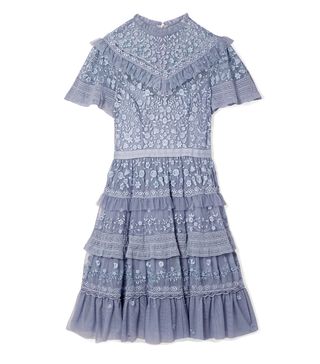 Needle & Thread + Iris Tiered Lace-Trimmed Embroidered Tulle Mini Dress