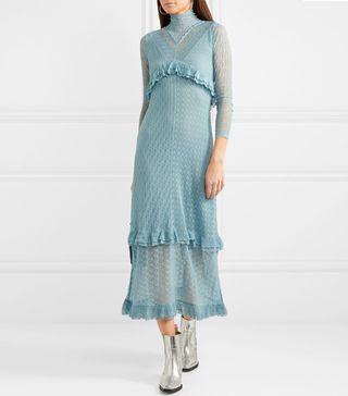 AlexaChung + Ruffled Stretch-Lace Midi Dress