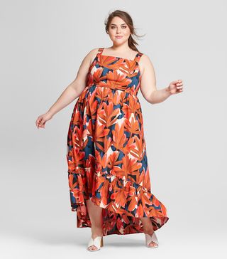 Who What Wear x Target + Tropical Print Sleeveless Ruffle Hem Maxi Tank Dress