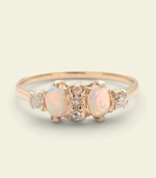 Erica Weiner + Victorian Opal Toi et Moi Ring With Old Mine Cut Diamonds