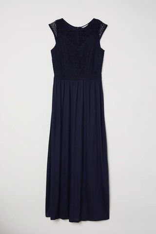 H&M + Long Dress with Lace Bodice
