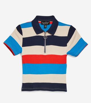 Topshop + Stripe Zip Polo Shirt