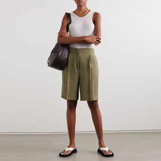 Loulou Studio + Bermuda Pleated Linen Shorts