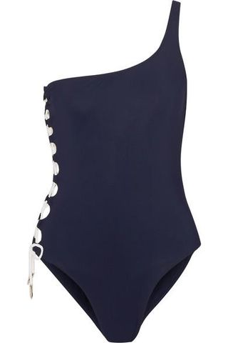On the Island by Marios Schwab + Agonda One-Shoulder Lace-Up Swimsuit