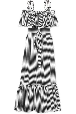 MDS Stripes + Rebecca Cold-Shoulder Striped Cotton-Jersey Midi Dress