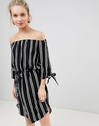 JDY + Striped Woven Bardot Dress