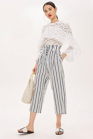 Topshop + Striped Button Trousers
