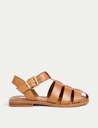 Marks & Spencer + Wide Fit Leather Ankle Strap Flat Sandals