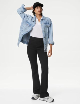 M&S Collection + Jersey Elasticated Waist Flared Trousers