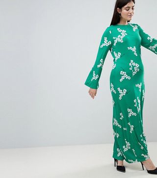ASOS Curve + Maxi Tea Dress With Open Back in Green Floral