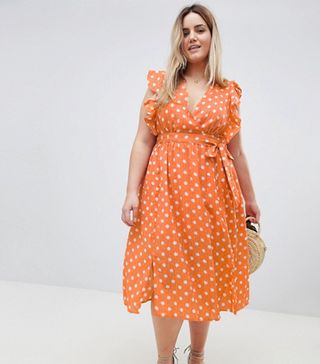 Glamorous + Sleeveless Midi Dress With Flutter Sleeves in Polka Dot