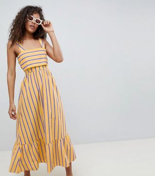 ASOS Tall + Stripe Crop Top Maxi Dress With Pephem